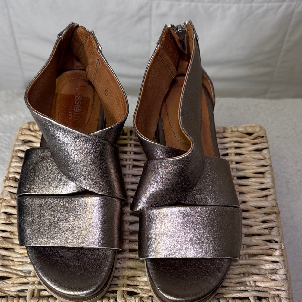 Bussola Metallic Bronze‎ Leather Sandals Back Zip Comfort Size 37